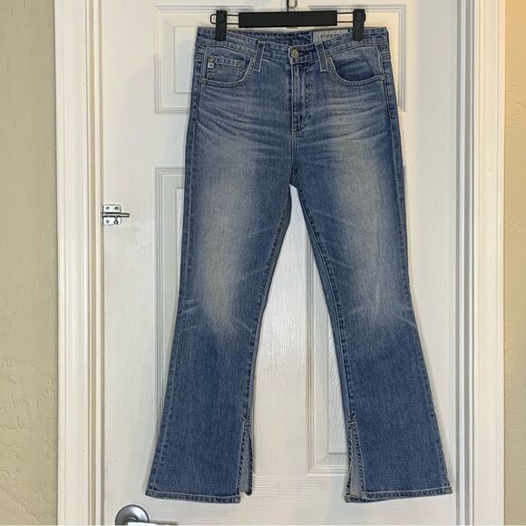 AG Adriano Goldschmied The Jodi High-Rise Slim Flare Crop Hem Slit Jeans Sz 26R - Picture 1 of 11
